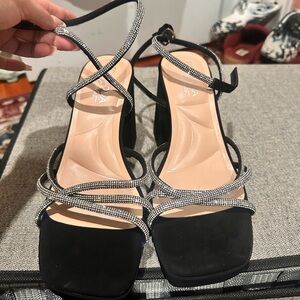 TOP Moda Black and Silver Strappy Heels